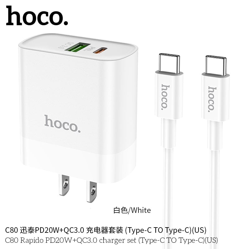 C80 Rapido PD20W+QC3.0 charger set(Type-C TO Type-C)(US)