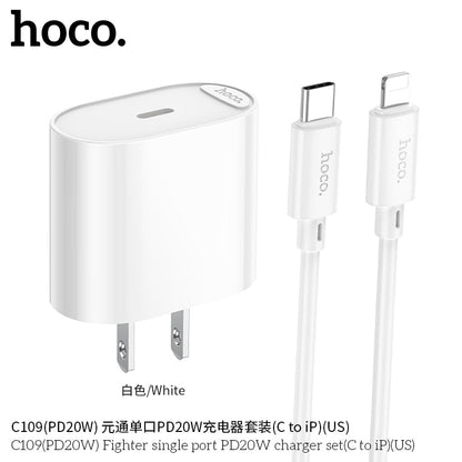 C109(PD20W) Fighter single port PD20W charger set(C to iP)(US)