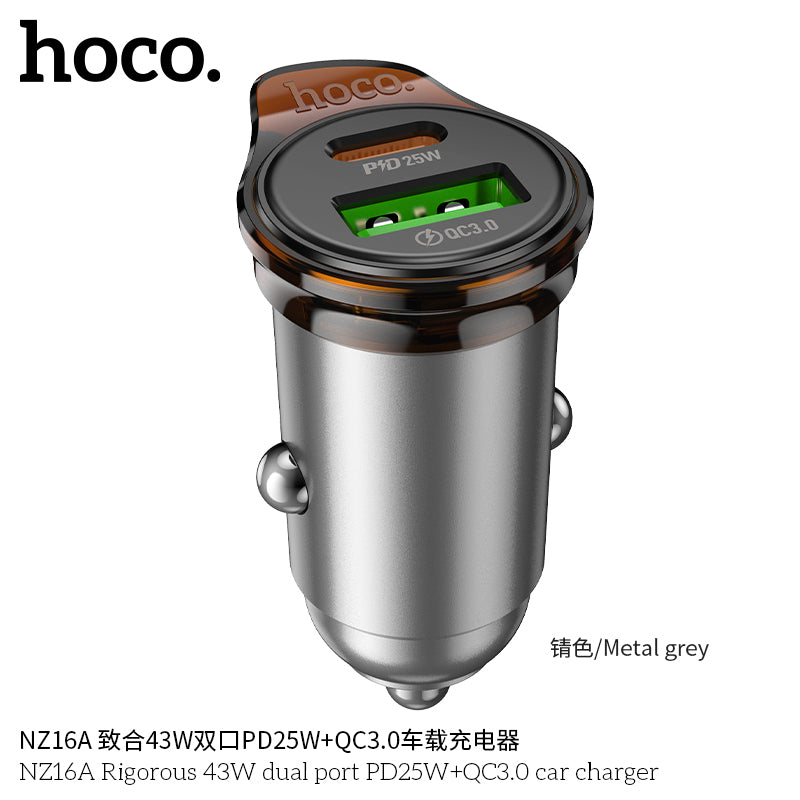 NZ16A Rigorous 43W dual port PD25W+QC3.0 car charger