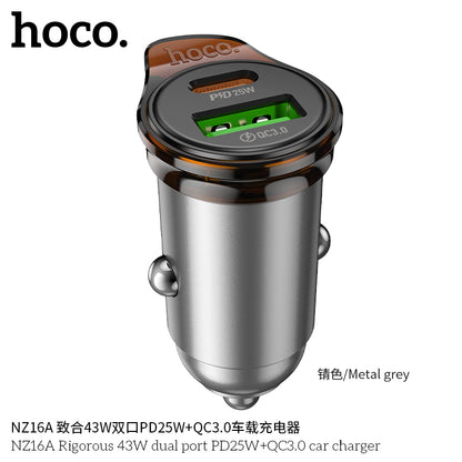 NZ16A Rigorous 43W dual port PD25W+QC3.0 car charger