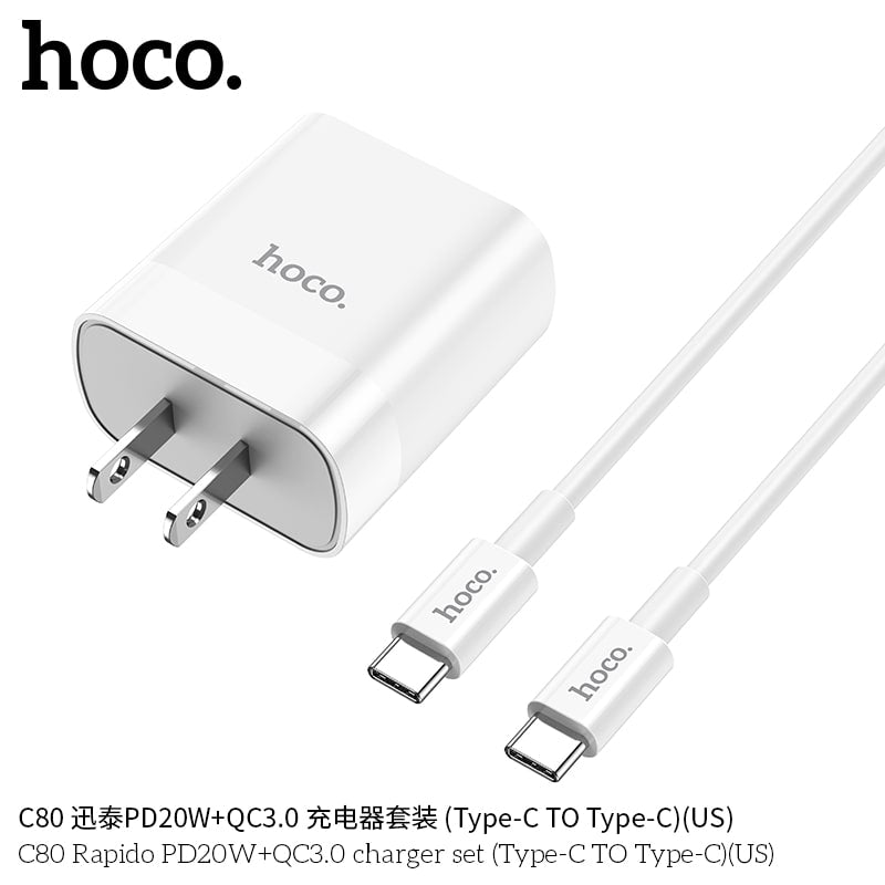C80 Rapido PD20W+QC3.0 charger set(Type-C TO Type-C)(US)