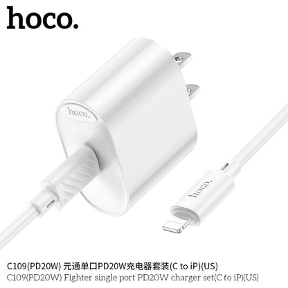 C109(PD20W) Fighter single port PD20W charger set(C to iP)(US)