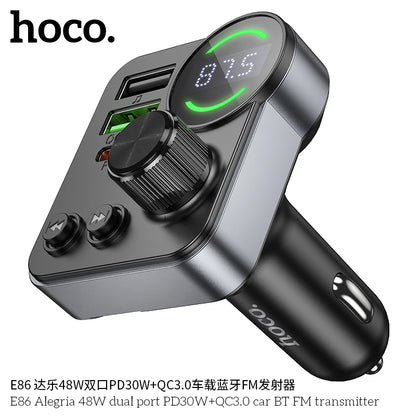 E86 Alegria 48W dual port PD30W+QC3.0 car BT FM transmitter