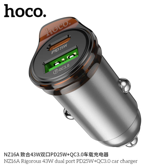 NZ16A Rigorous 43W dual port PD25W+QC3.0 car charger