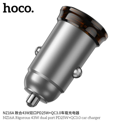 NZ16A Rigorous 43W dual port PD25W+QC3.0 car charger