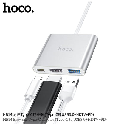 HB14 Easy use Type-C adapter(Type-C to USB3.0+HDTV+PD)