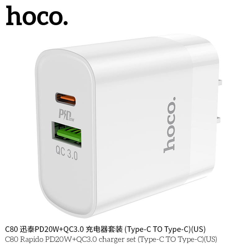 C80 Rapido PD20W+QC3.0 charger set(Type-C TO Type-C)(US)