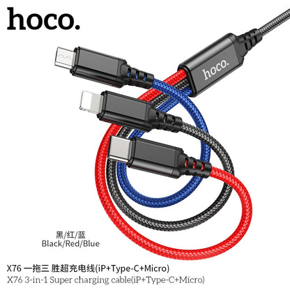 X76 3-in-1 Super charging cable(iP+Type-C+Micro)