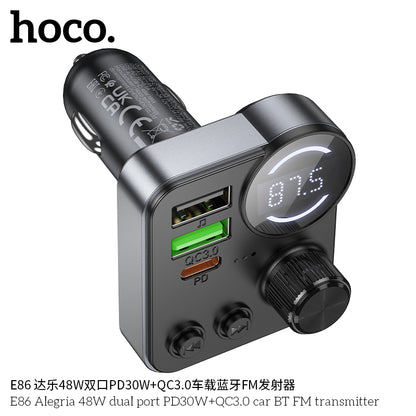 E86 Alegria 48W dual port PD30W+QC3.0 car BT FM transmitter
