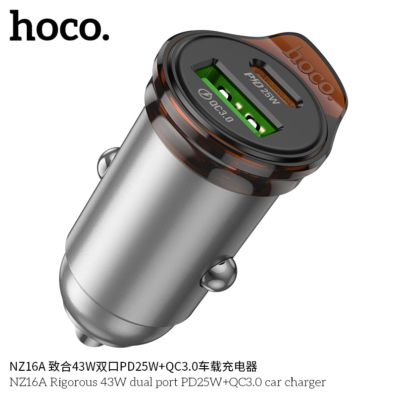 NZ16A Rigorous 43W dual port PD25W+QC3.0 car charger