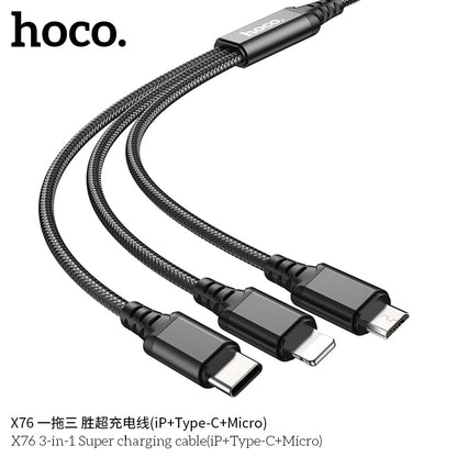X76 3-in-1 Super charging cable(iP+Type-C+Micro)