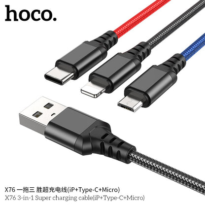 X76 3-in-1 Super charging cable(iP+Type-C+Micro)